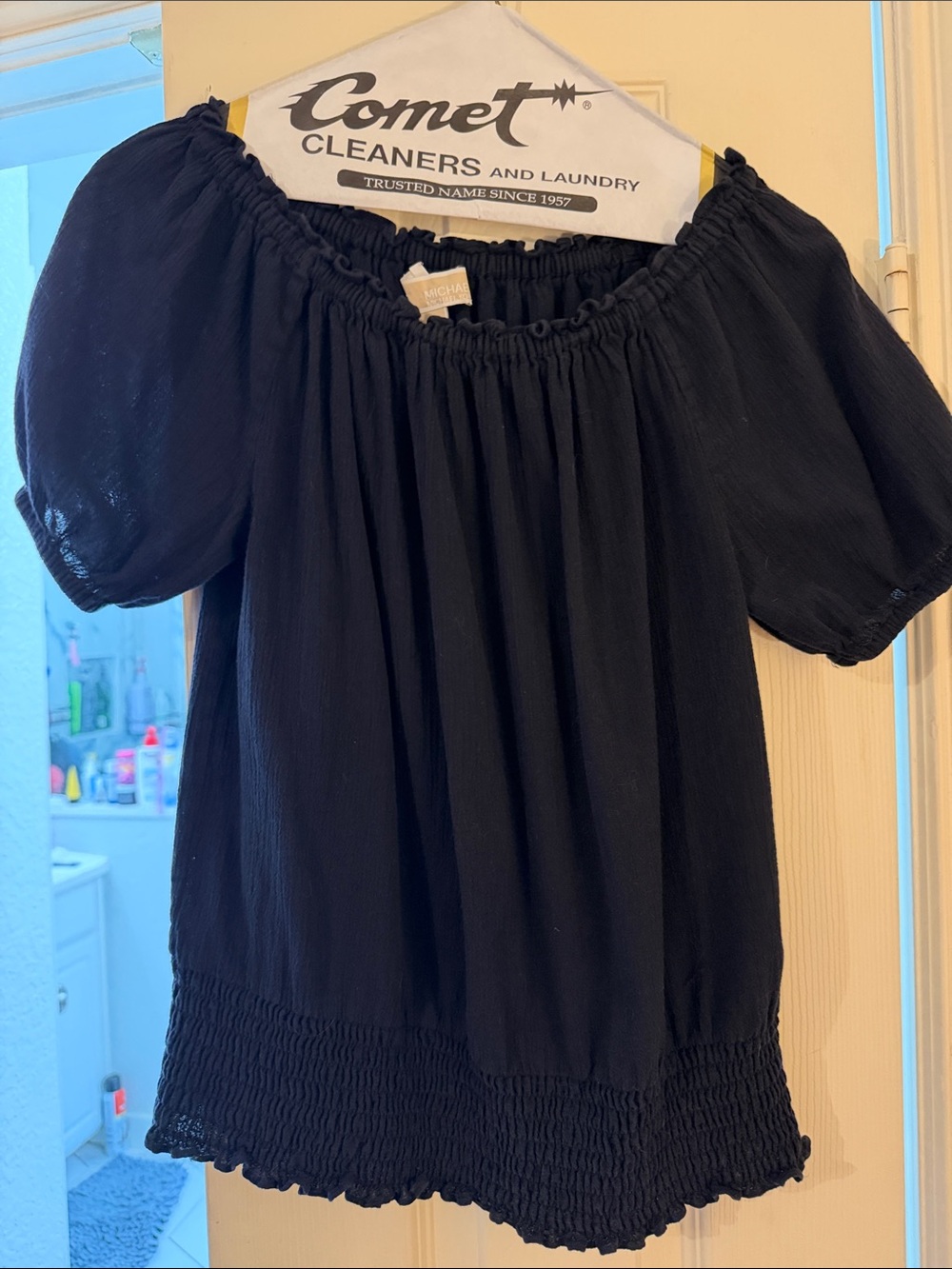 MICHAEL Michael Kors Black Off or On Shoulder Puff Sleeve Blouse
